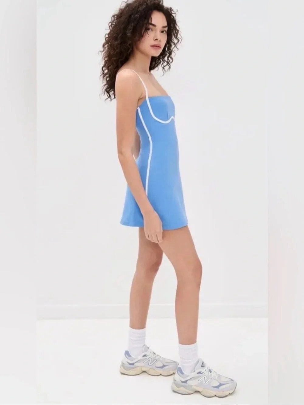 ALO Yoga Sky Blue Mini Dress with White Trim